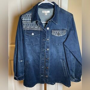NWOT,Renuar Dark Blue Jean Jacket with White Embroidery,M